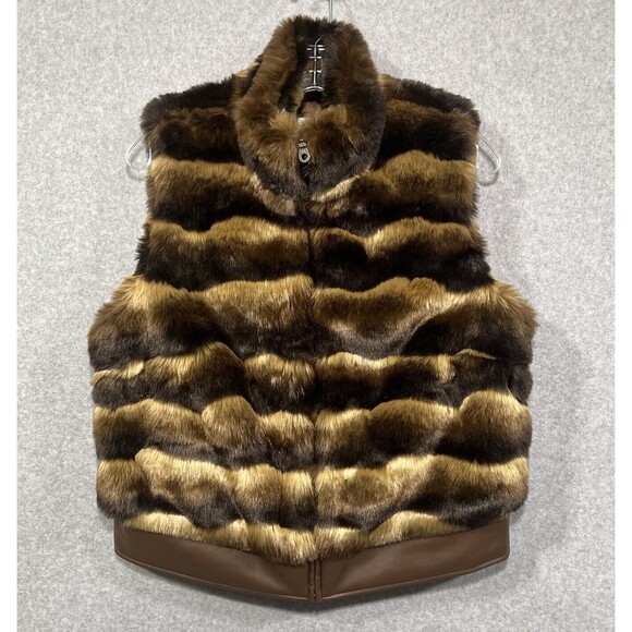 Chico's Jackets & Blazers - Chicos Faux Fur Vest Womens Small Zip Up Front Stripes Lined Winter Mob Wife
